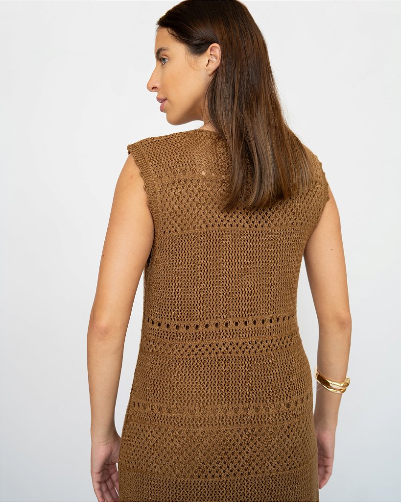 Vestido Tricot Franja Caramelo