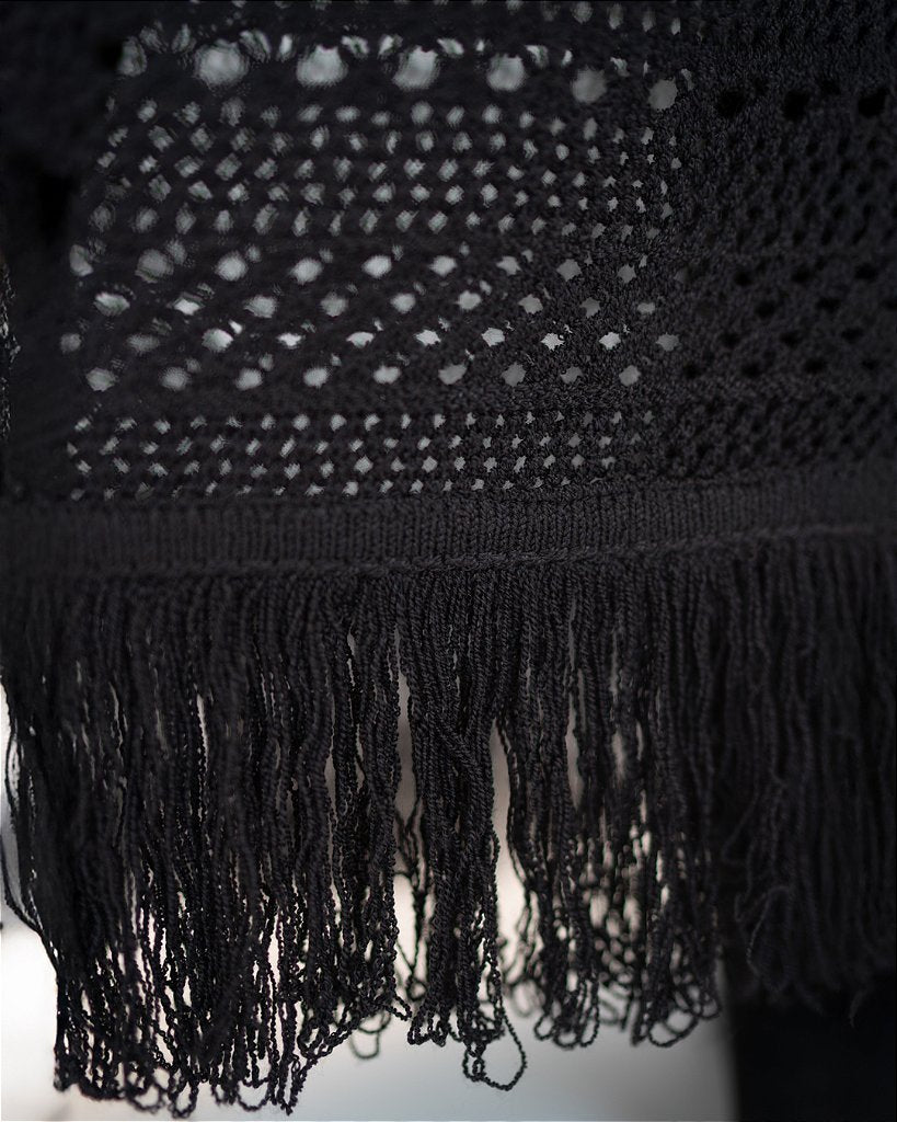 Vestido Tricot Franja Preto