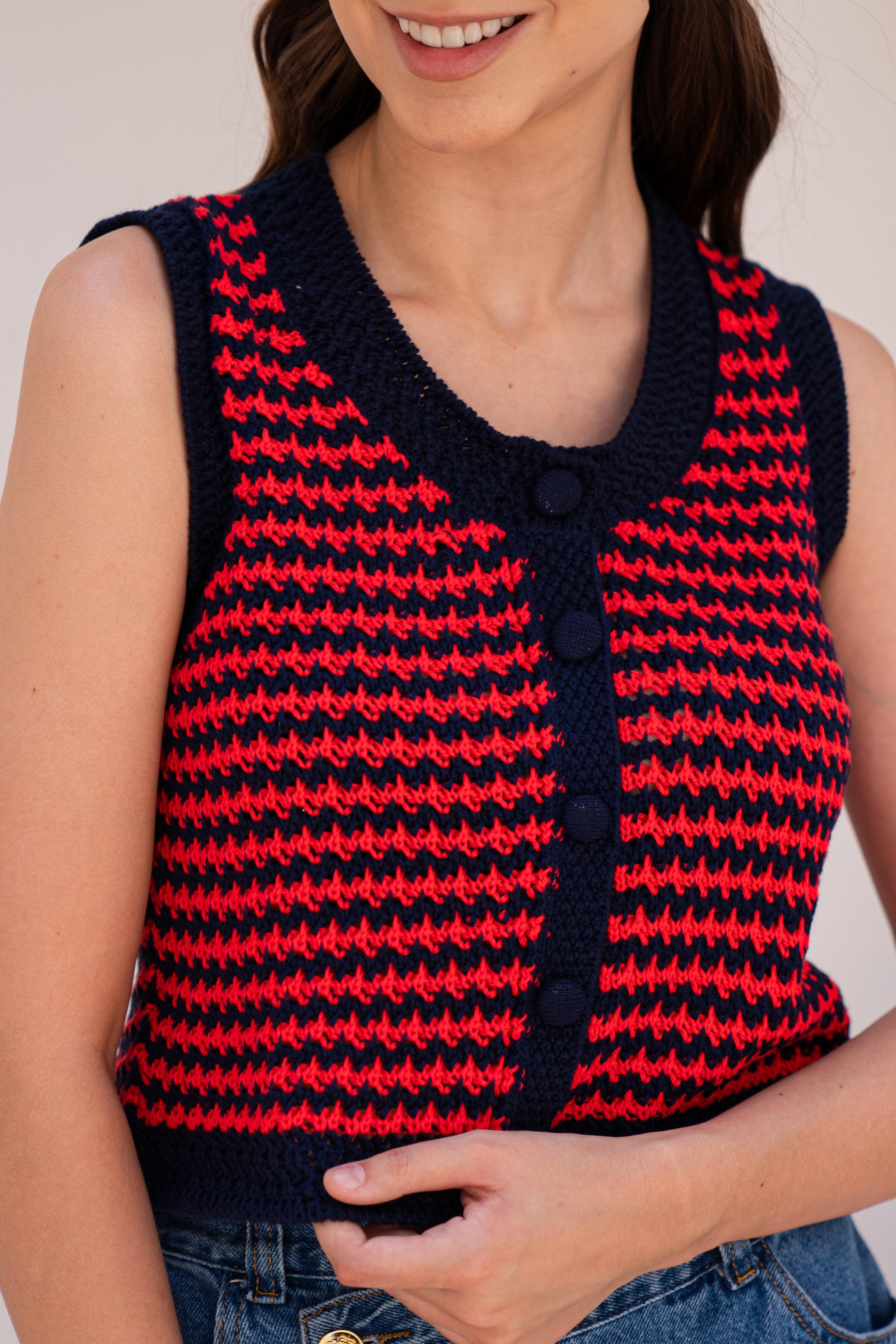 Blusa tricot listrada MARINHO VERMELHO