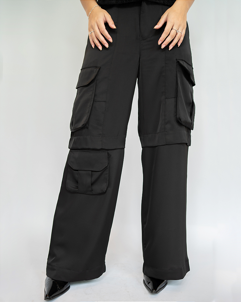 Calça satin cargo preto
