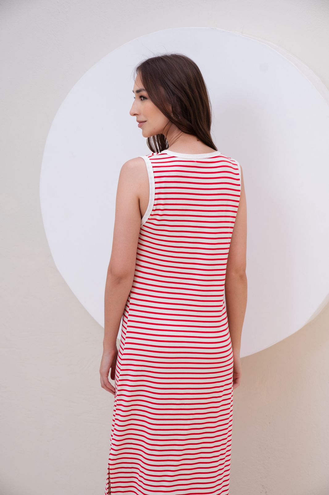 Vestido listrado longo VERMELHO