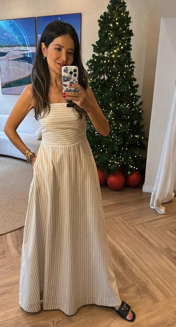 Vestido TQC listrado Bege