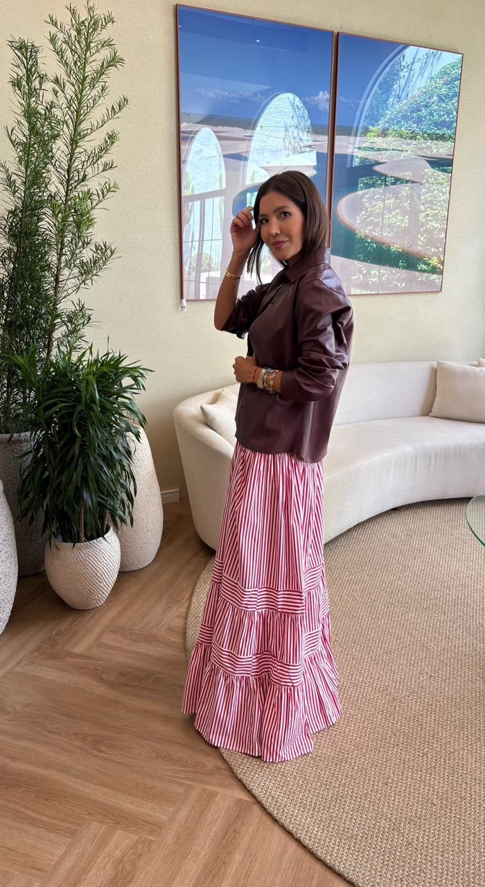 Vestido Listrado Vermelho Outono