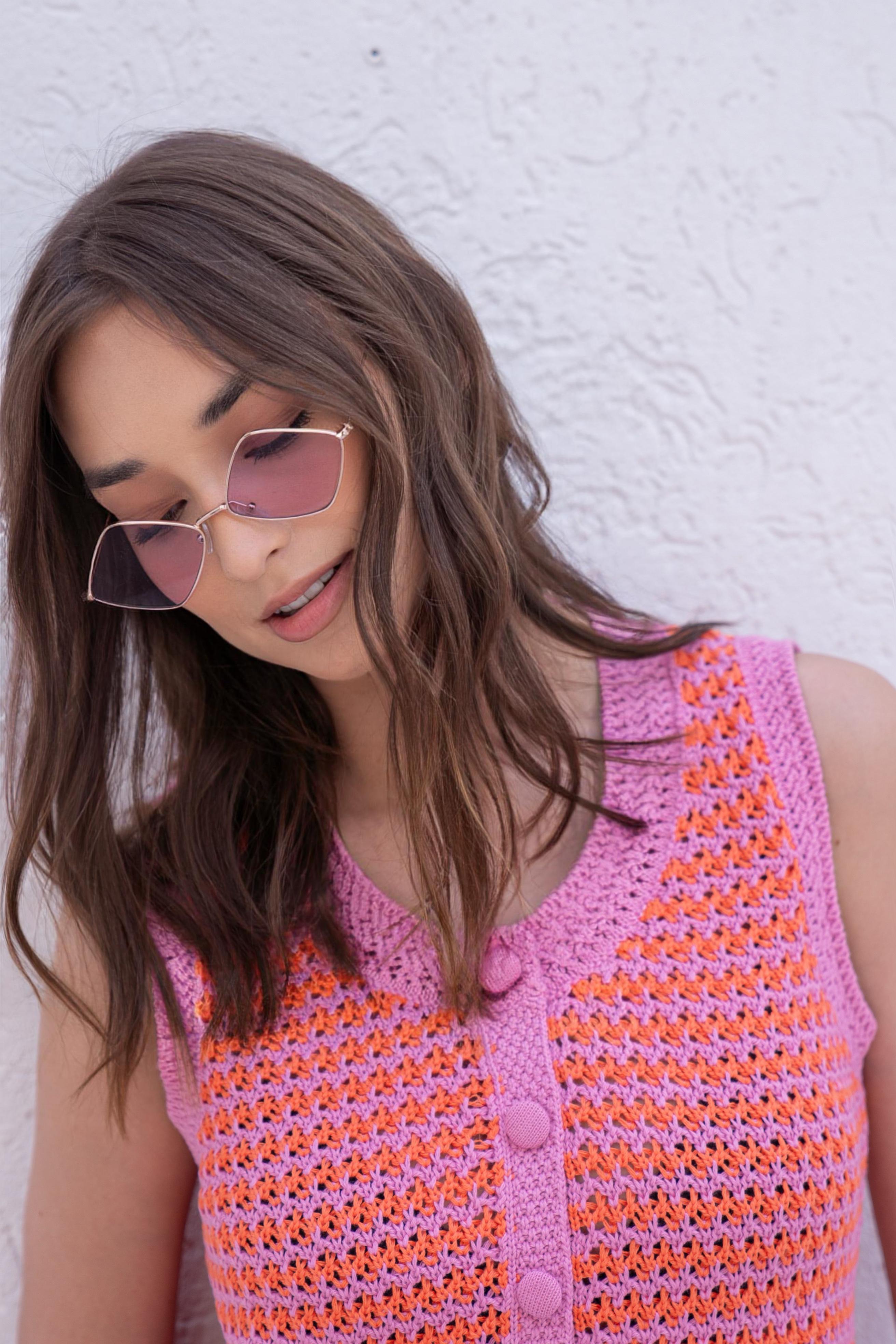 Blusa tricot listrada ROSA LARANJA