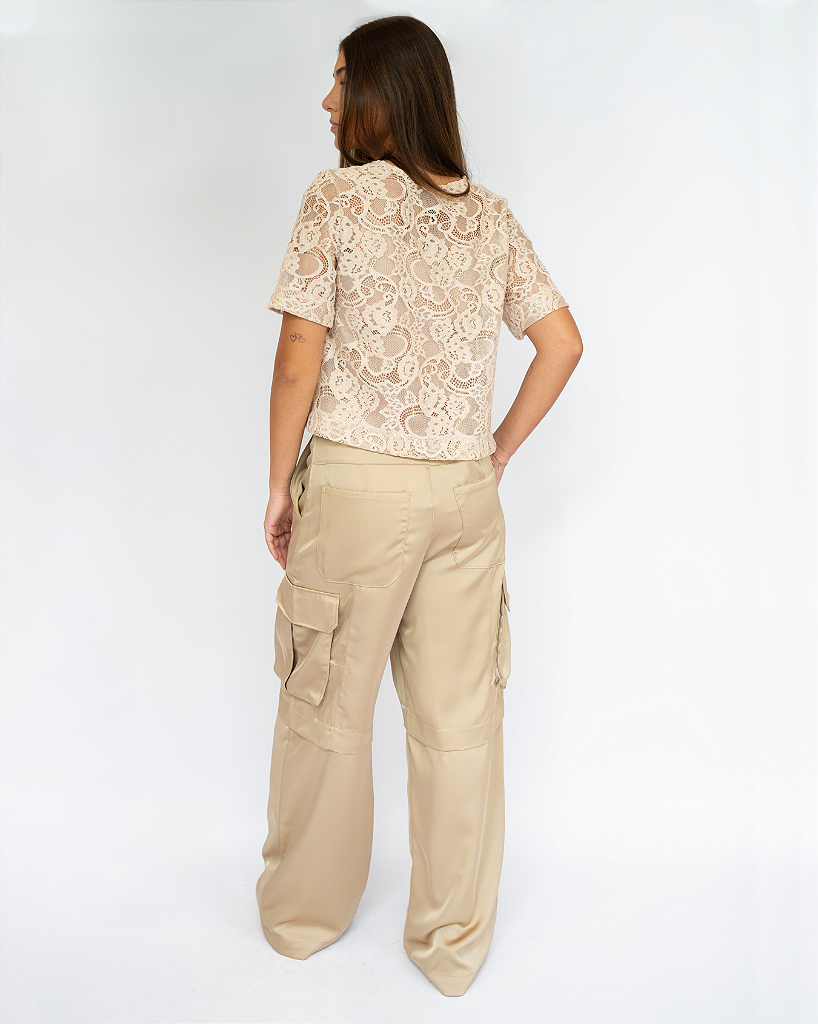 Calça satin cargo bege