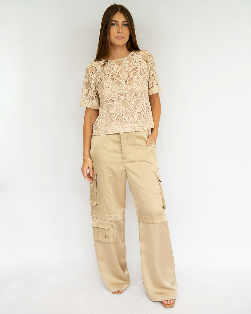 Calça satin cargo bege