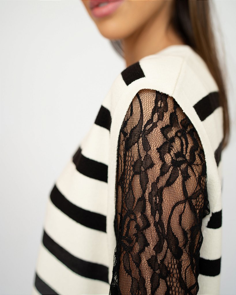 Colete Tricot Over Off White & Preto