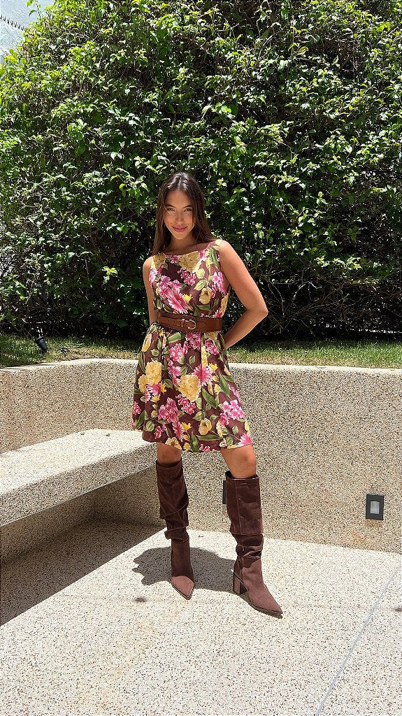 Vestido Floral Natalie Marrom