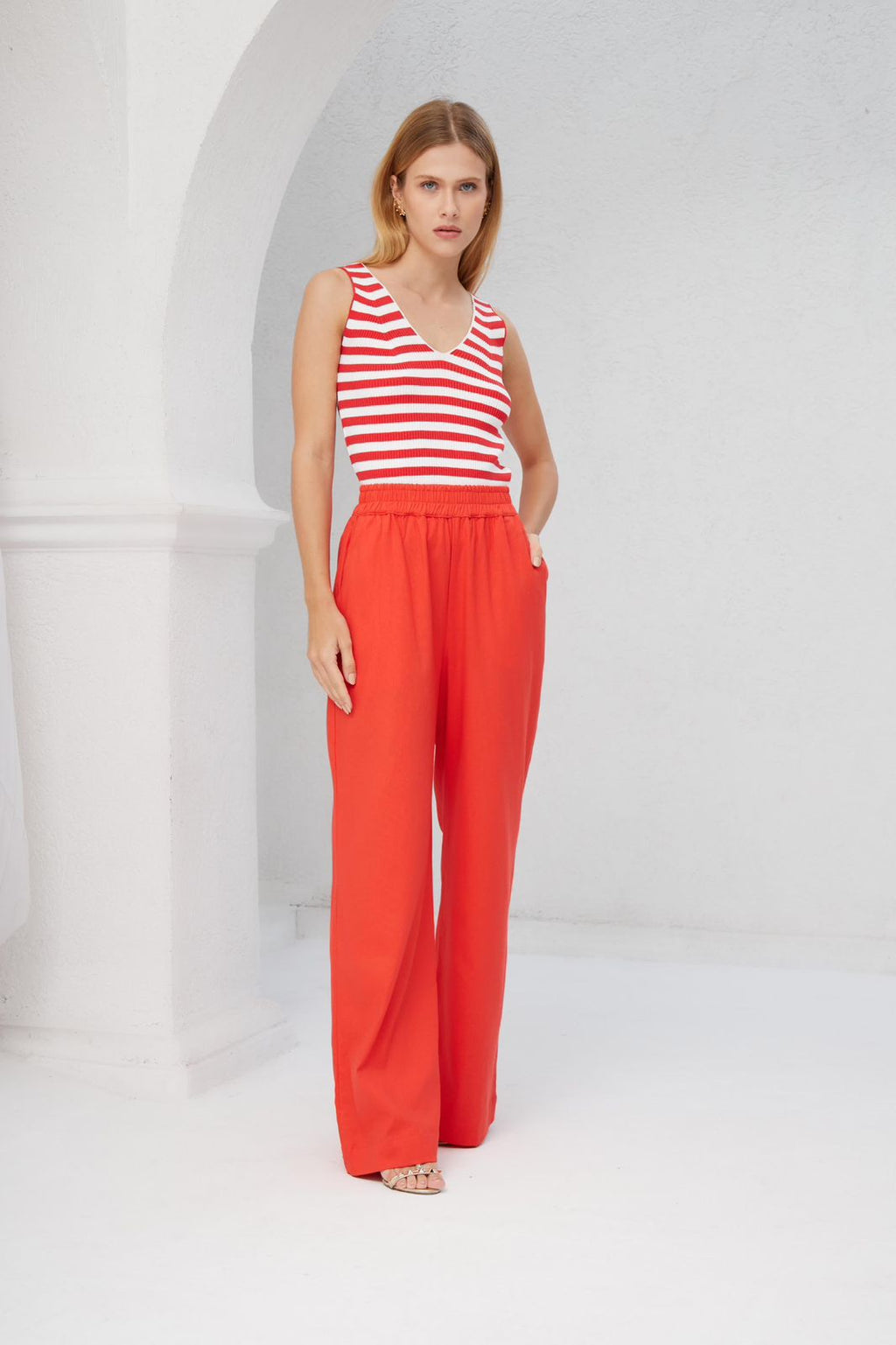 Regata tricot Stripes VERMELHO