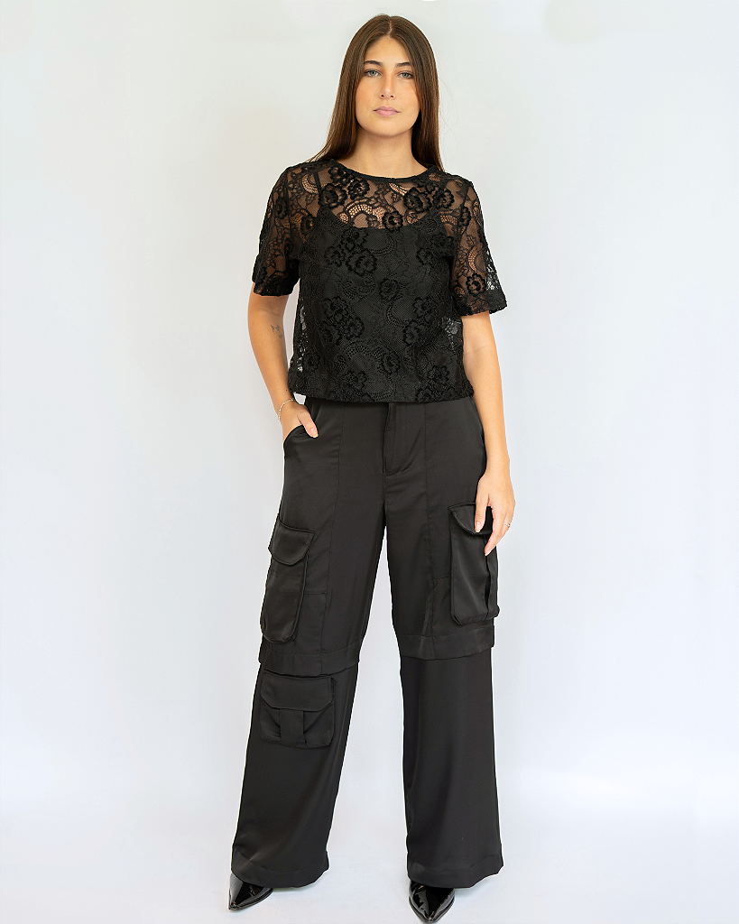 Calça satin cargo preto