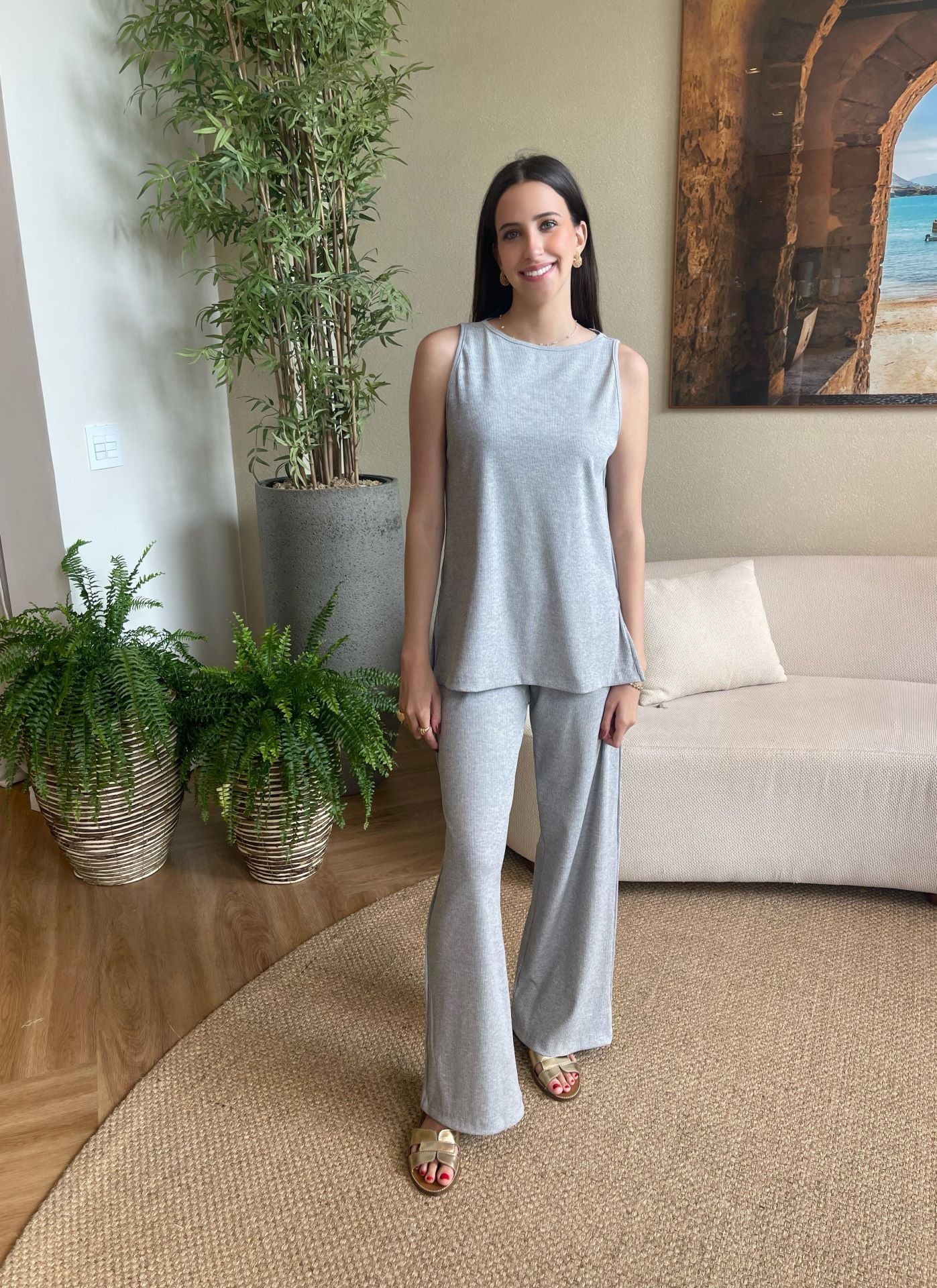 Conjunto Malha Anne Cinza