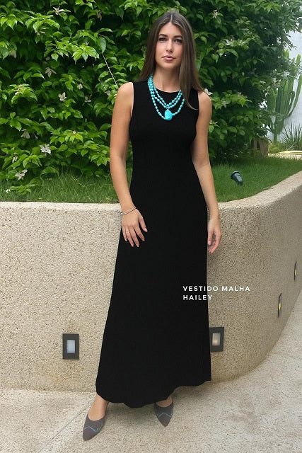 Vestido Canelado Preto