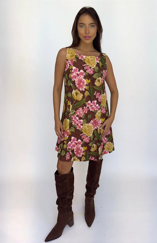 Vestido Floral Natalie Marrom
