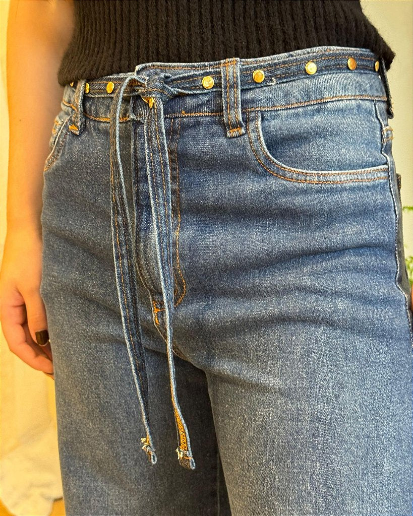 Calça Jeans Faixa Rebitada