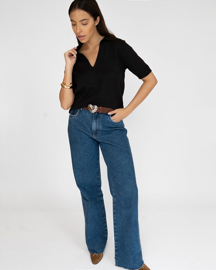 Blusa Tricot Polo Clean Preta