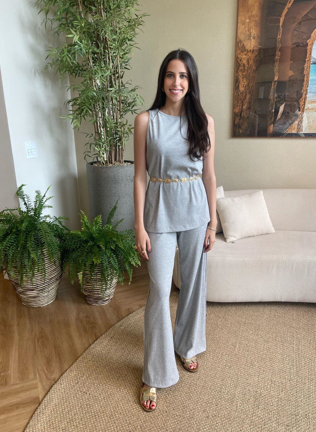 Conjunto Malha Anne Cinza