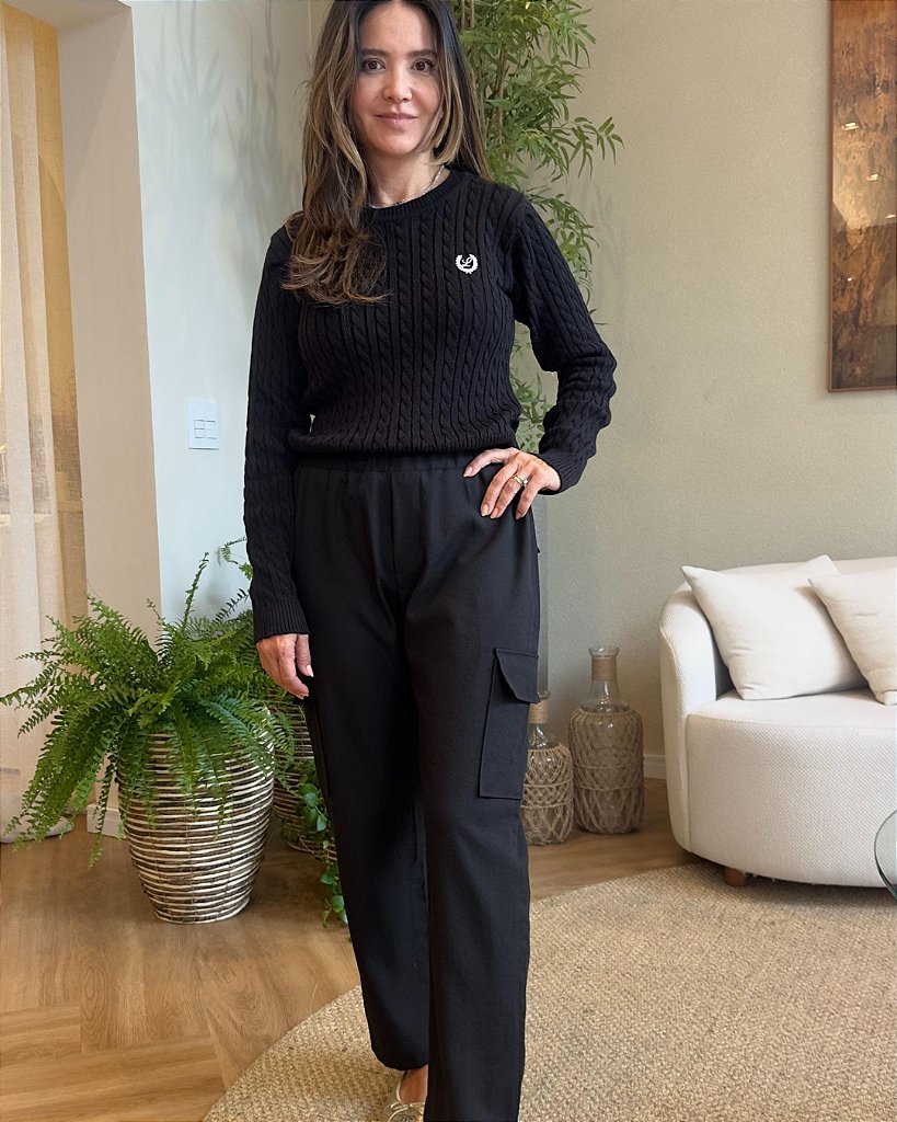 Blusa Tricot Trança Lauren Preta