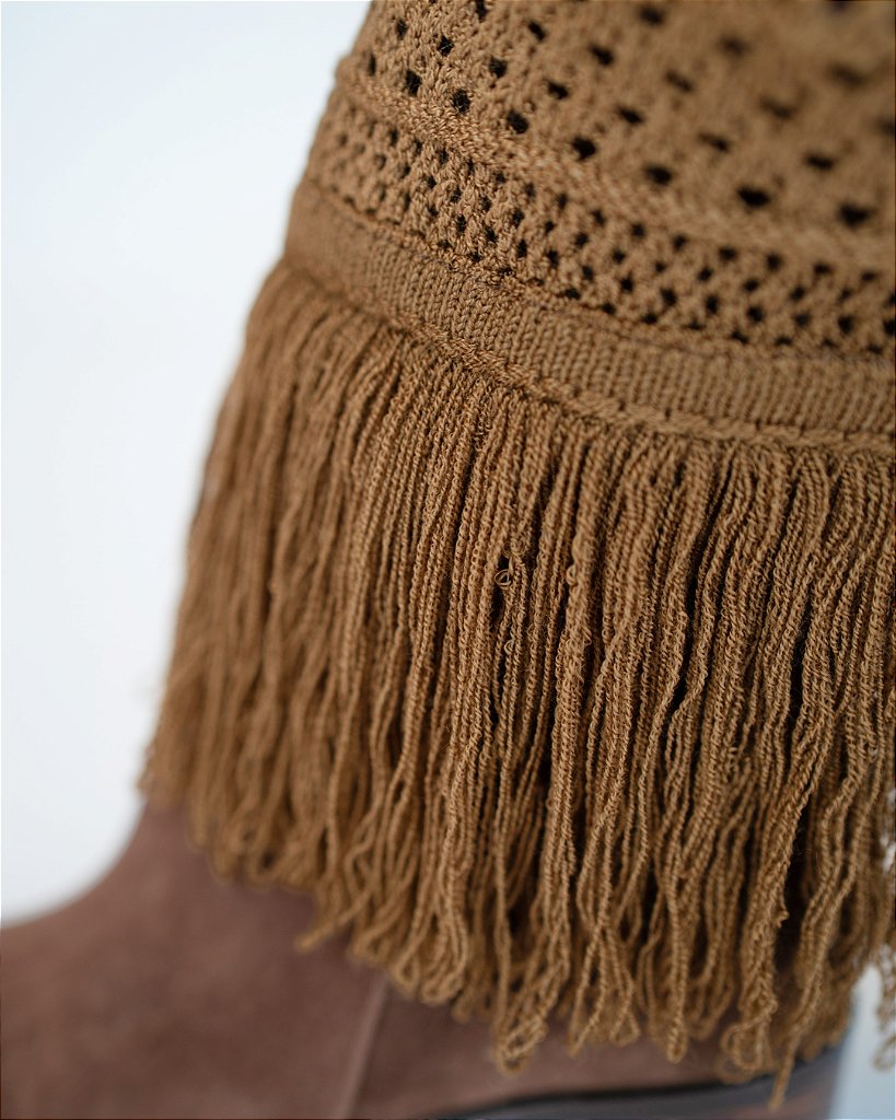 Vestido Tricot Franja Caramelo