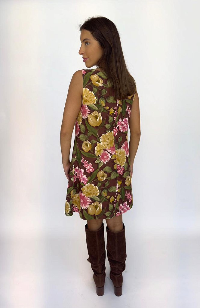 Vestido Floral Natalie Marrom