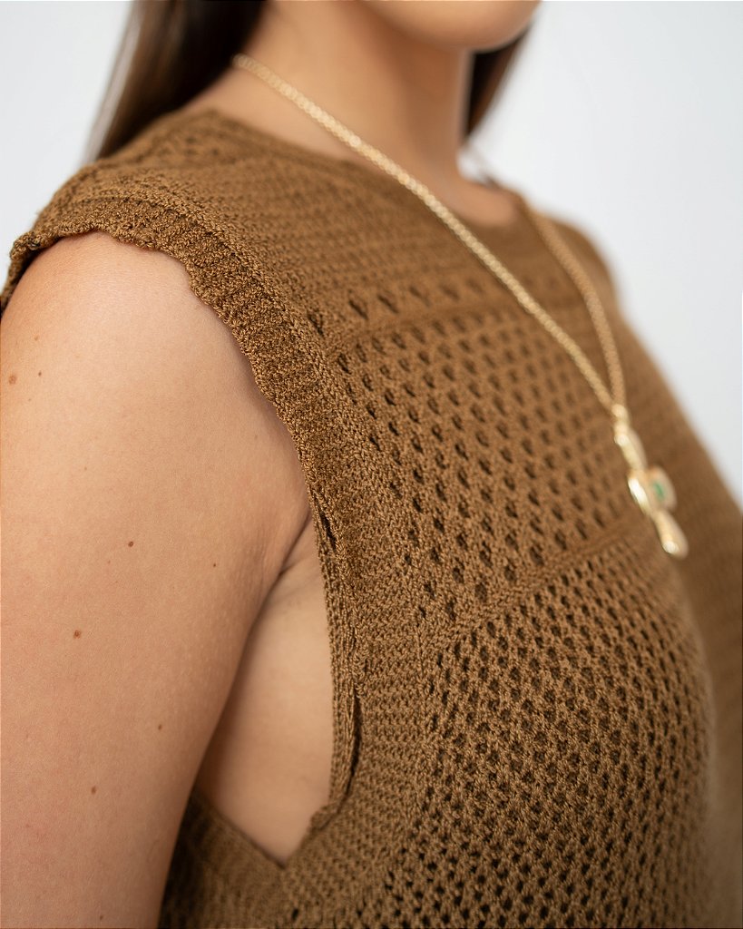 Vestido Tricot Franja Caramelo