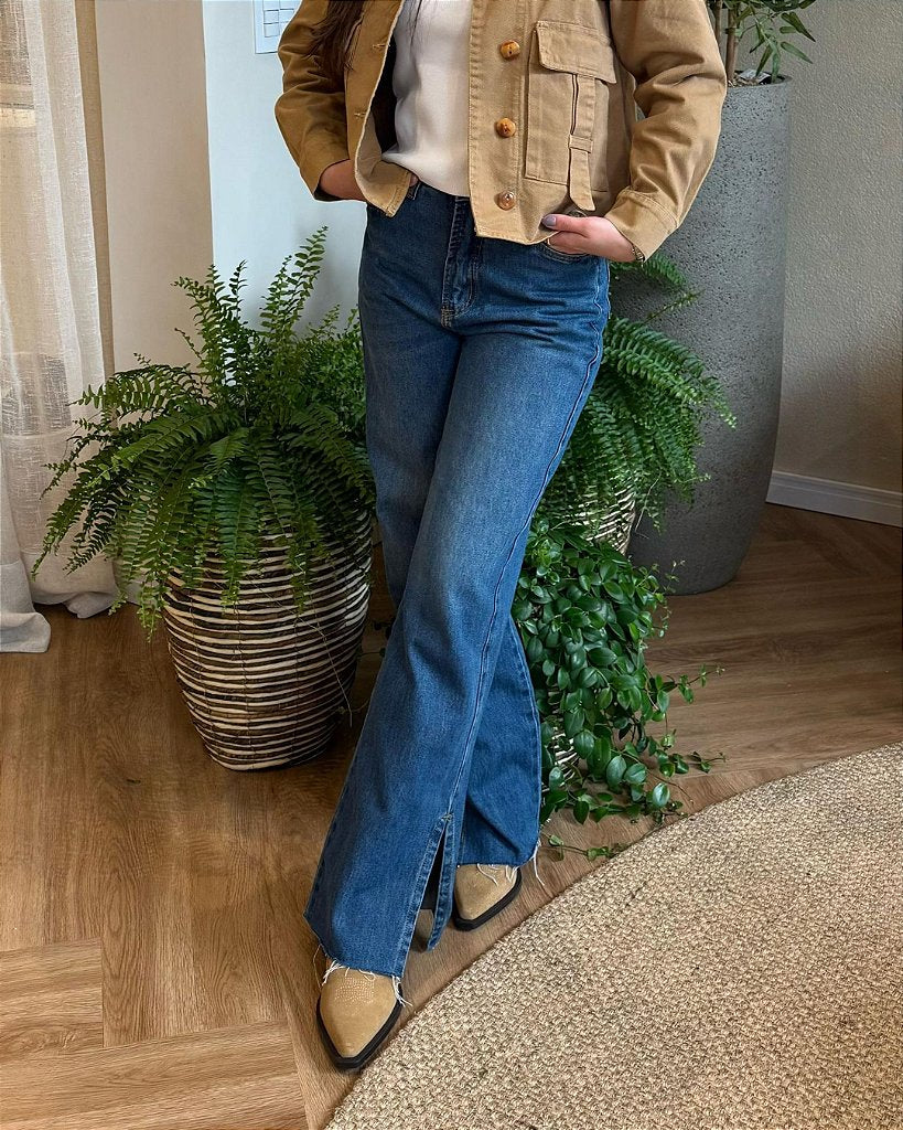 Calça Jeans Couro Fenda