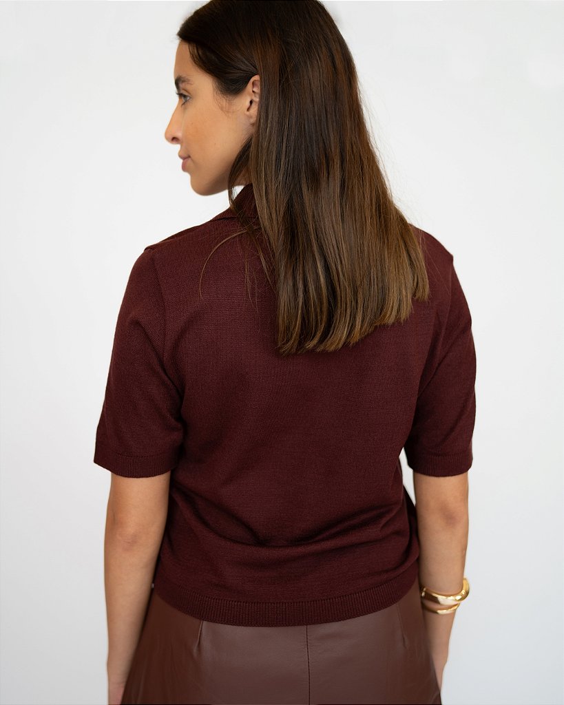 Blusa Tricot Polo Clean Vinho