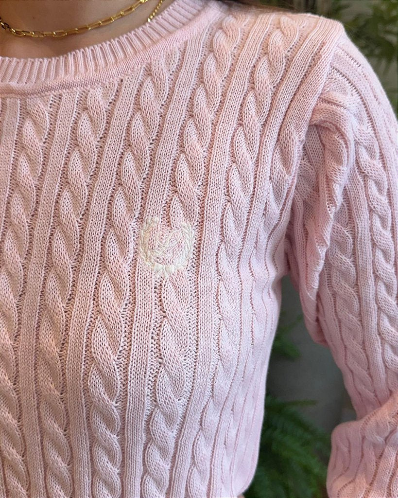 Blusa Tricot Trança Lauren Rosa