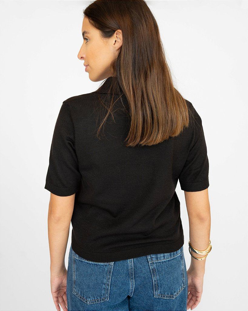 Blusa Tricot Polo Clean Preta