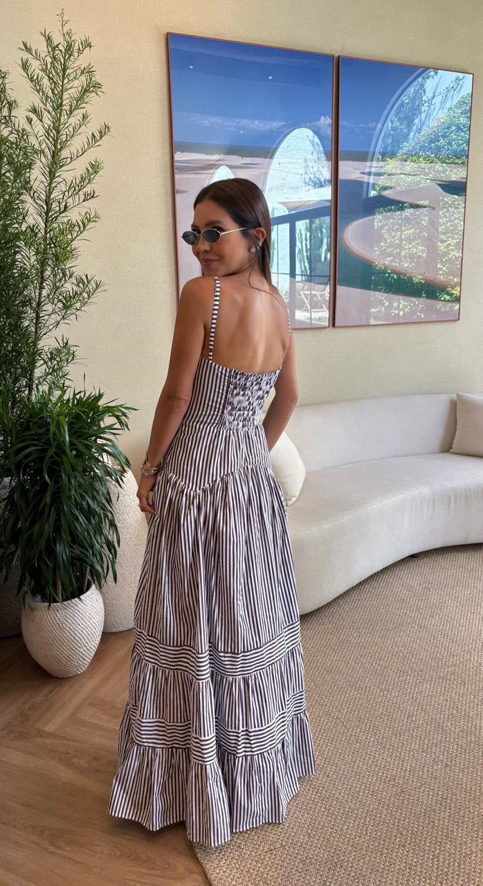 Vestido Listrado Marron Outono