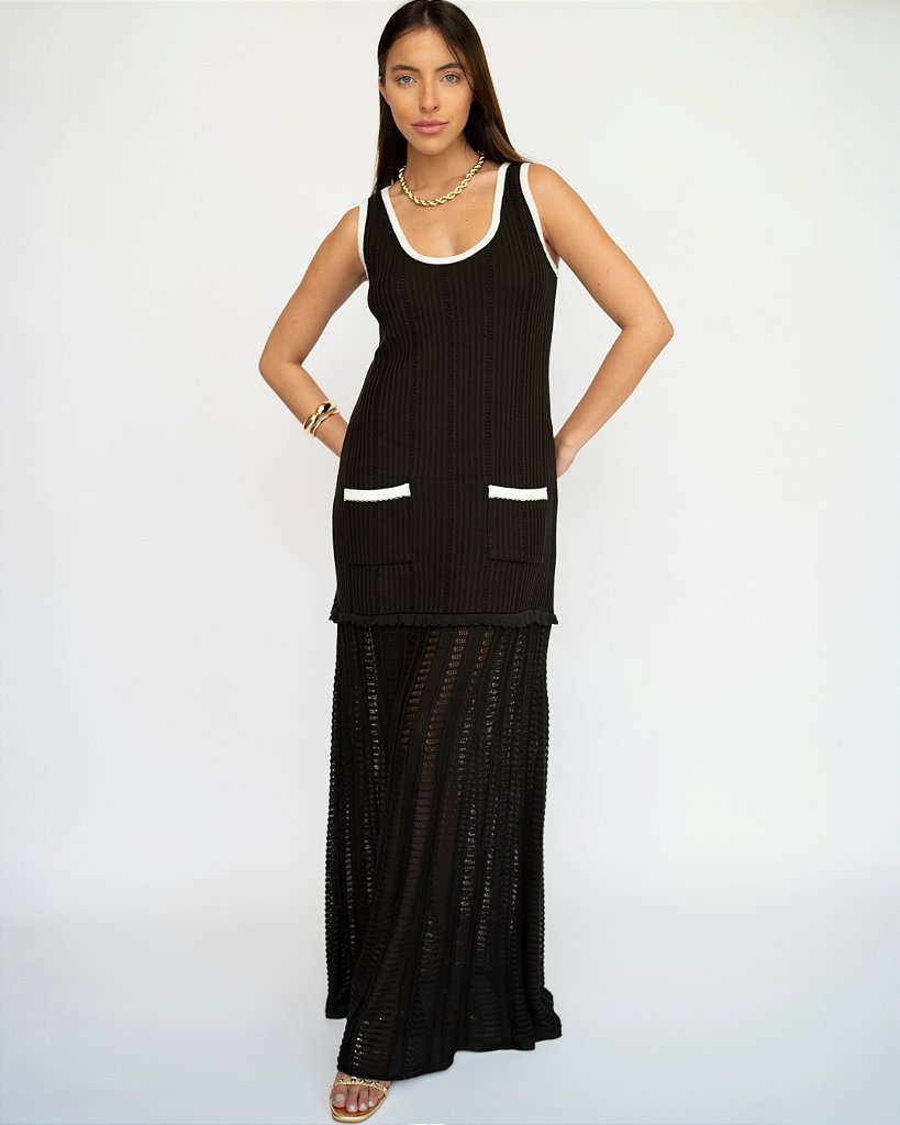Vestido Tricot Gabrielle Preto e Branco