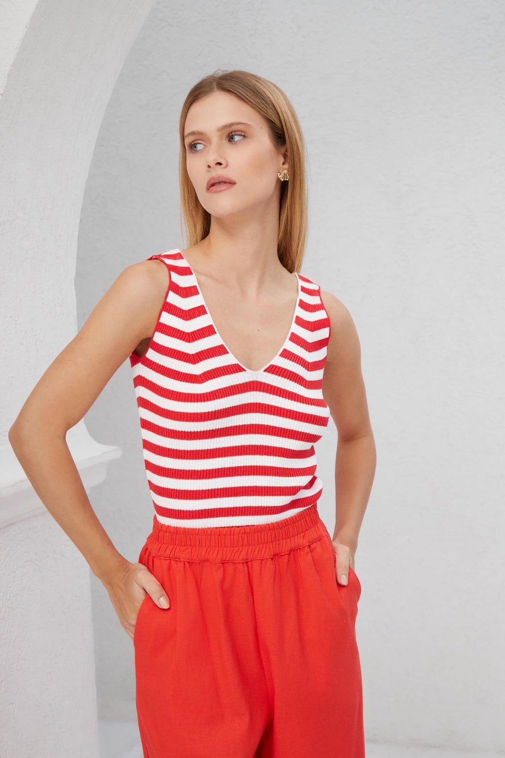 Regata tricot Stripes VERMELHO
