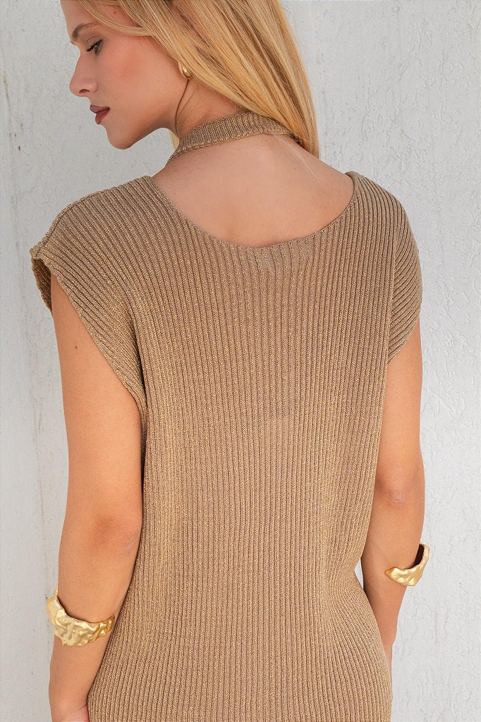 Vestido Tricot Shine Dourado