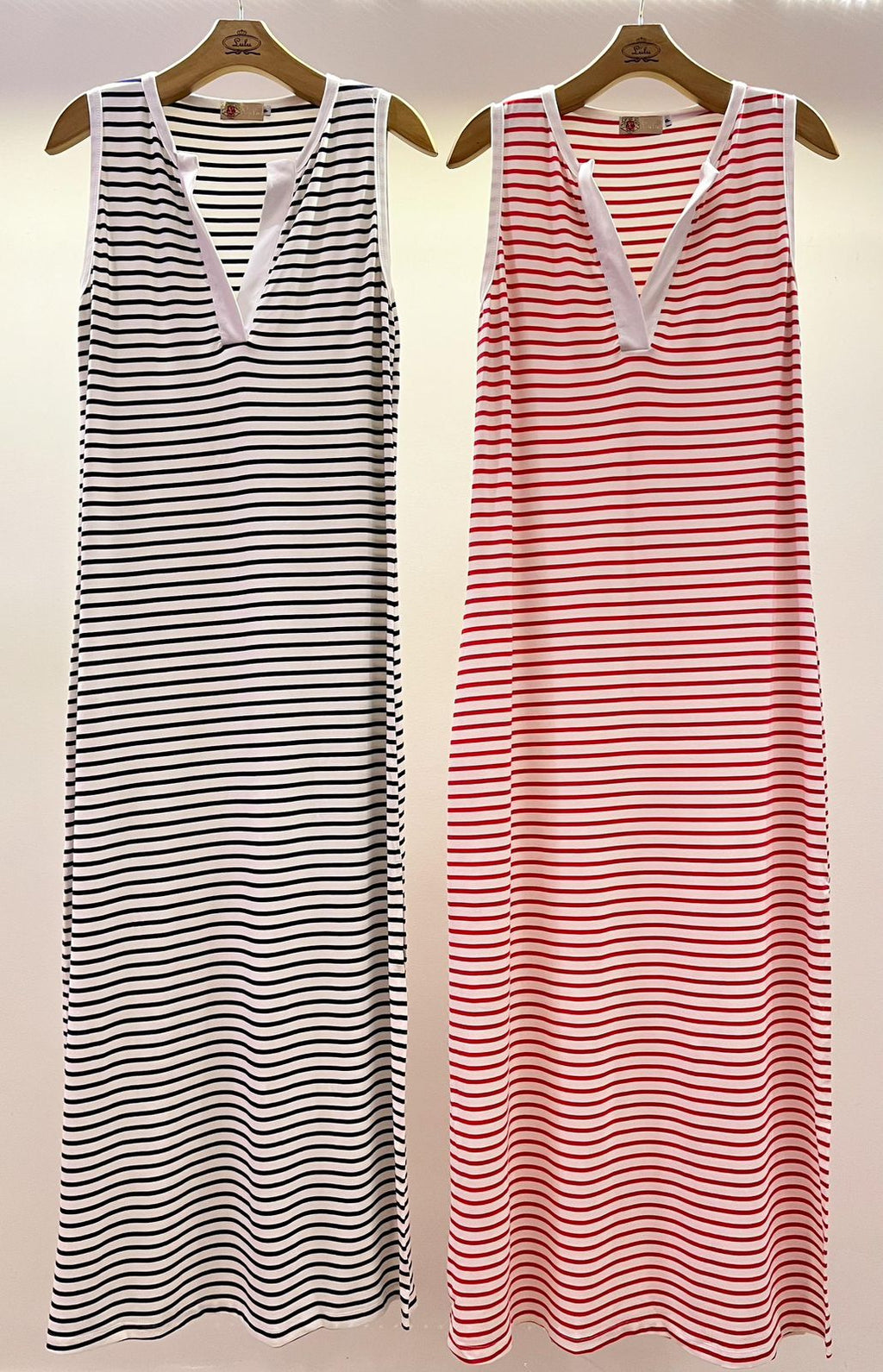 Vestido listrado longo VERMELHO