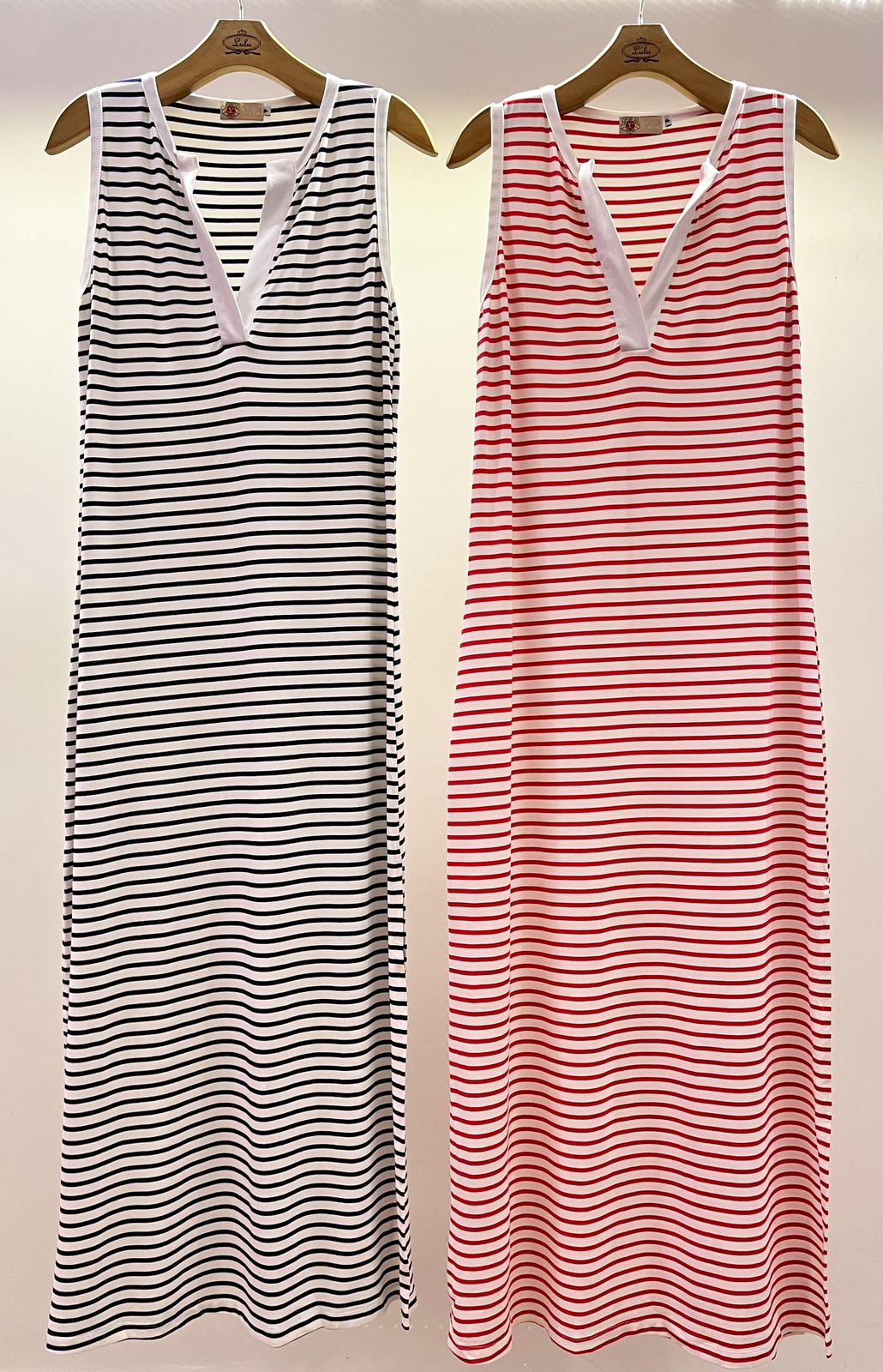 Vestido listrado longo VERMELHO