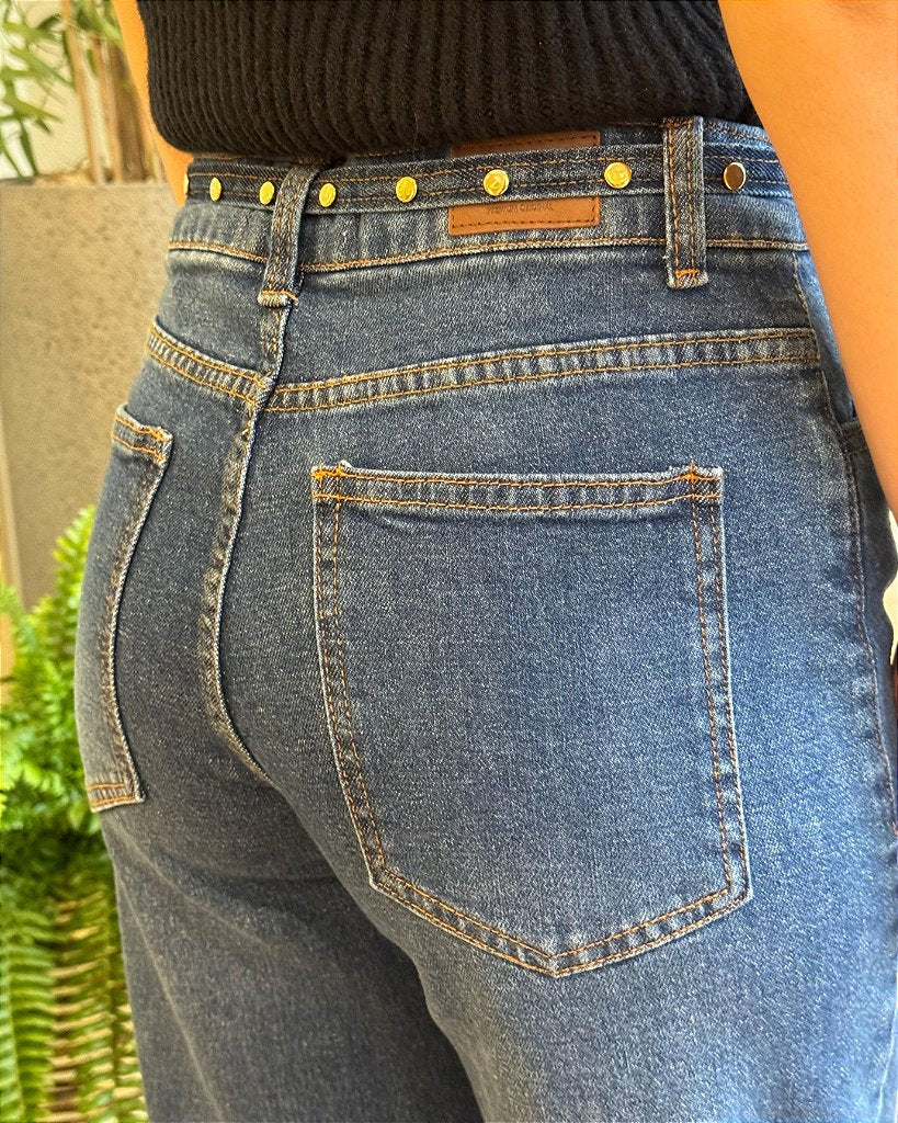 Calça Jeans Faixa Rebitada