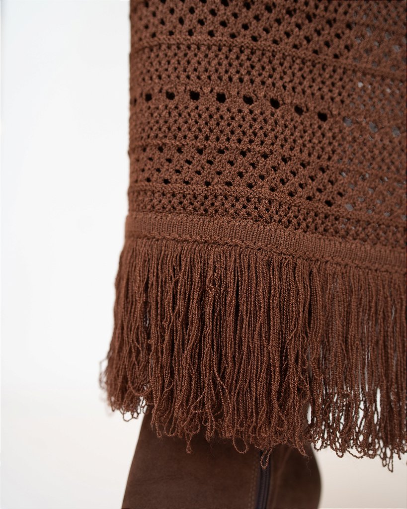 Vestido Tricot Franja Marrom