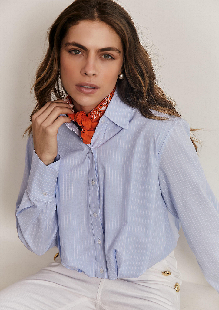 Camisa tricoline Fefe Azul