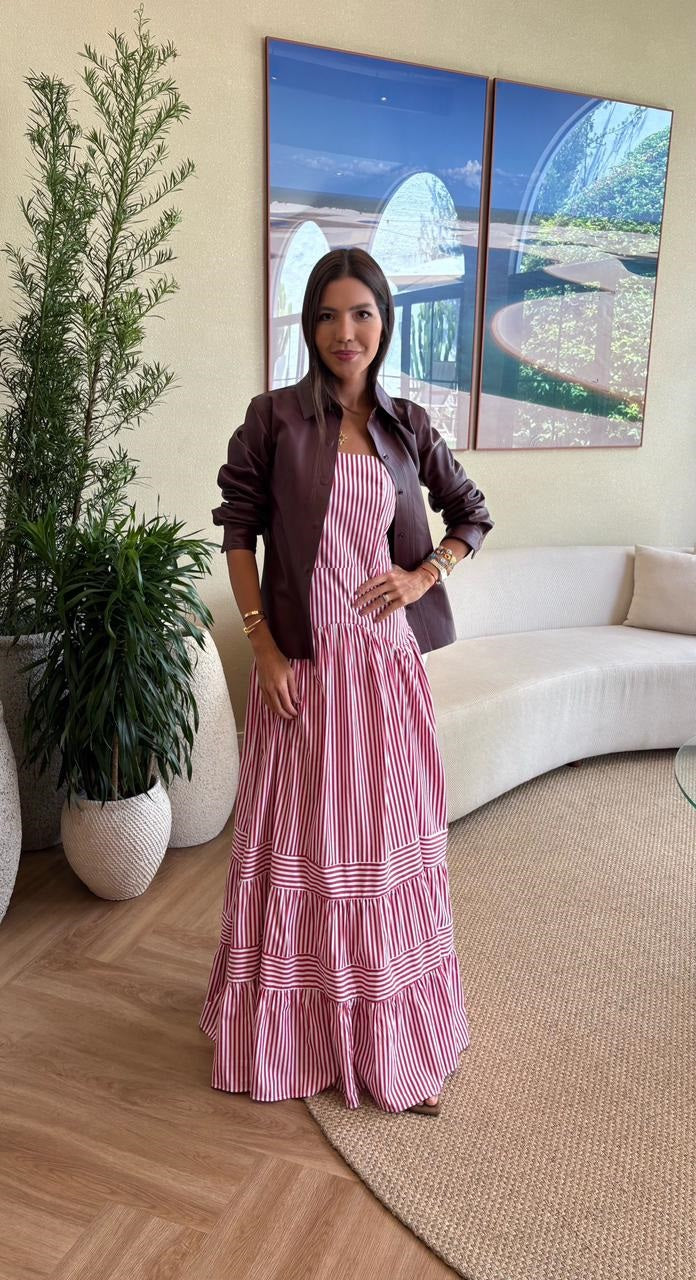 Vestido Listrado Vermelho Outono