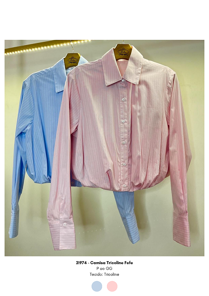 Camisa tricoline Fefe Azul