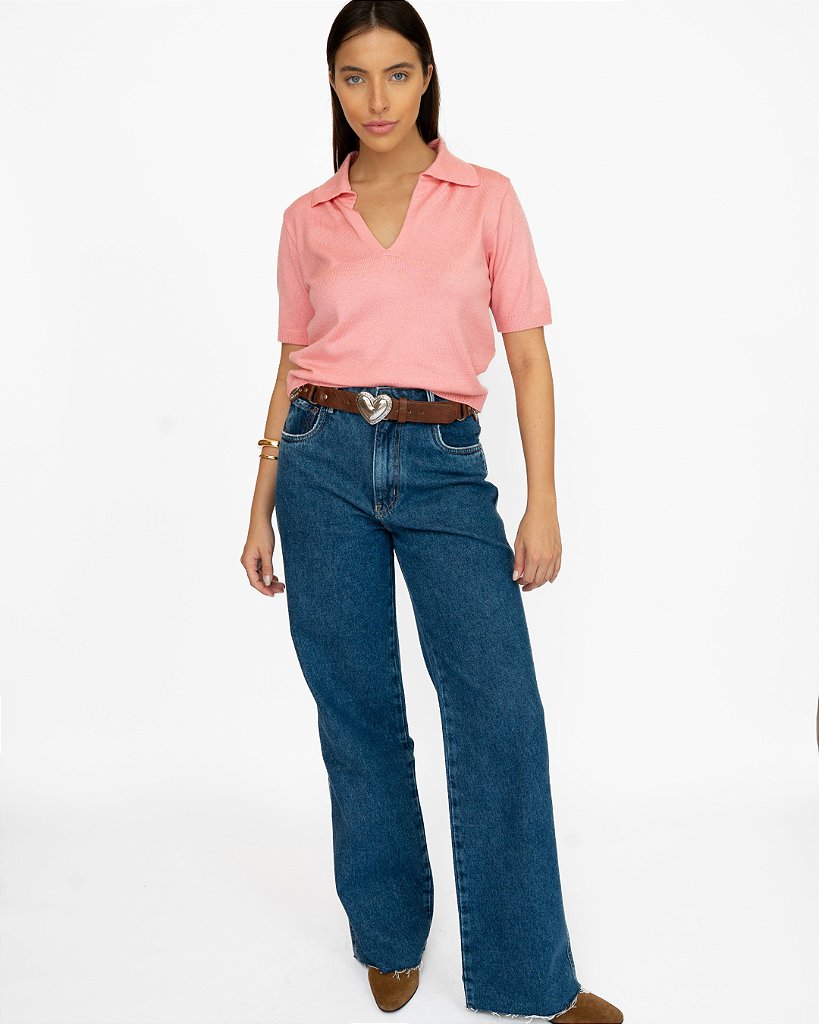 Blusa Tricot Polo Clean Rosa