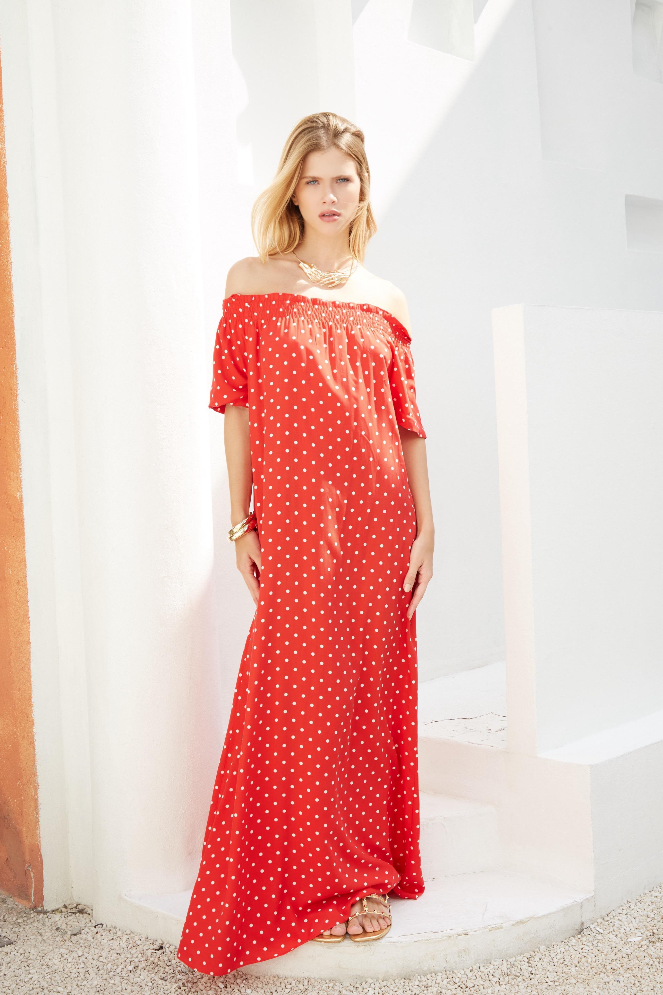 Vestido ombro a ombro poás VERMELHO