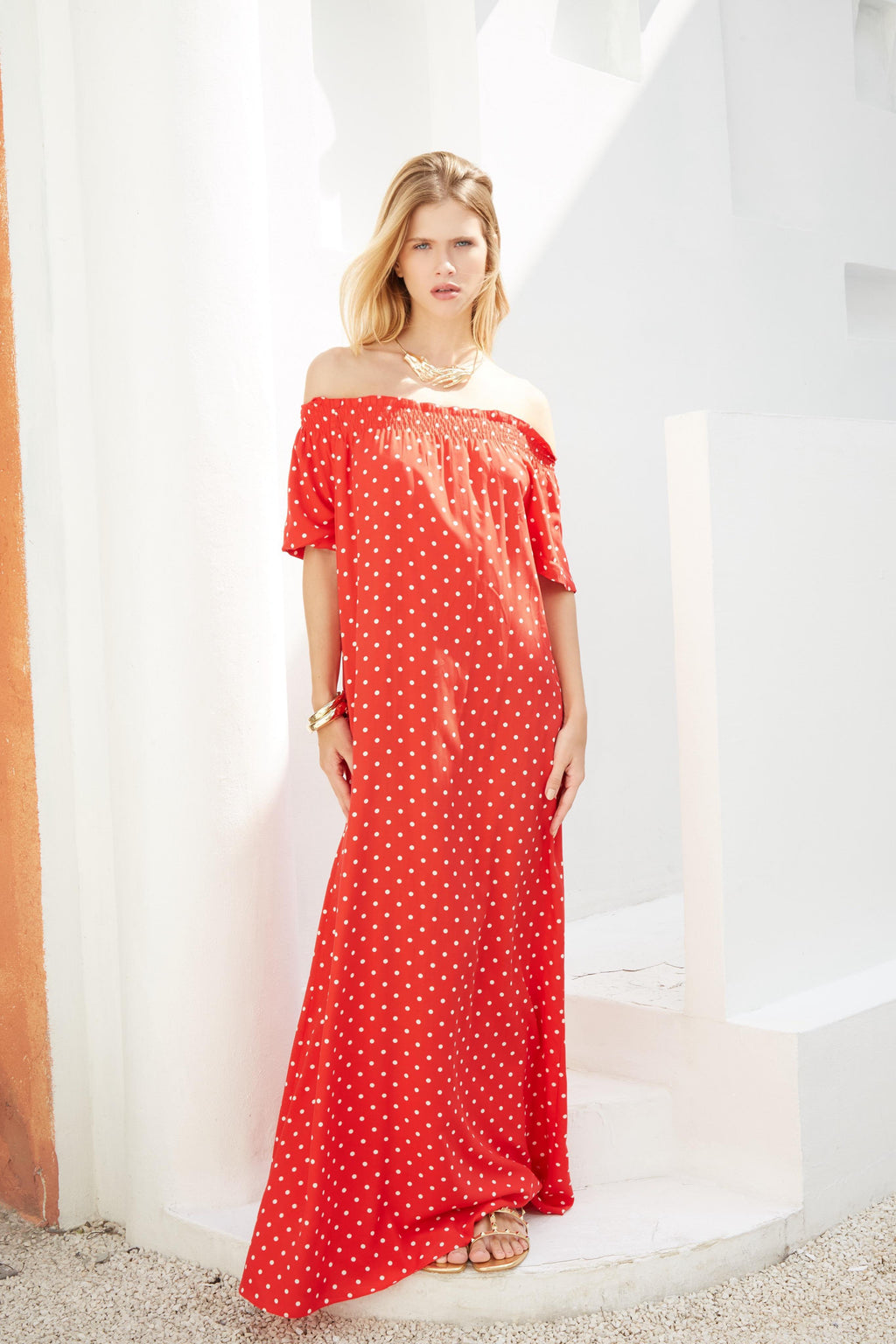Vestido ombro a ombro poás VERMELHO