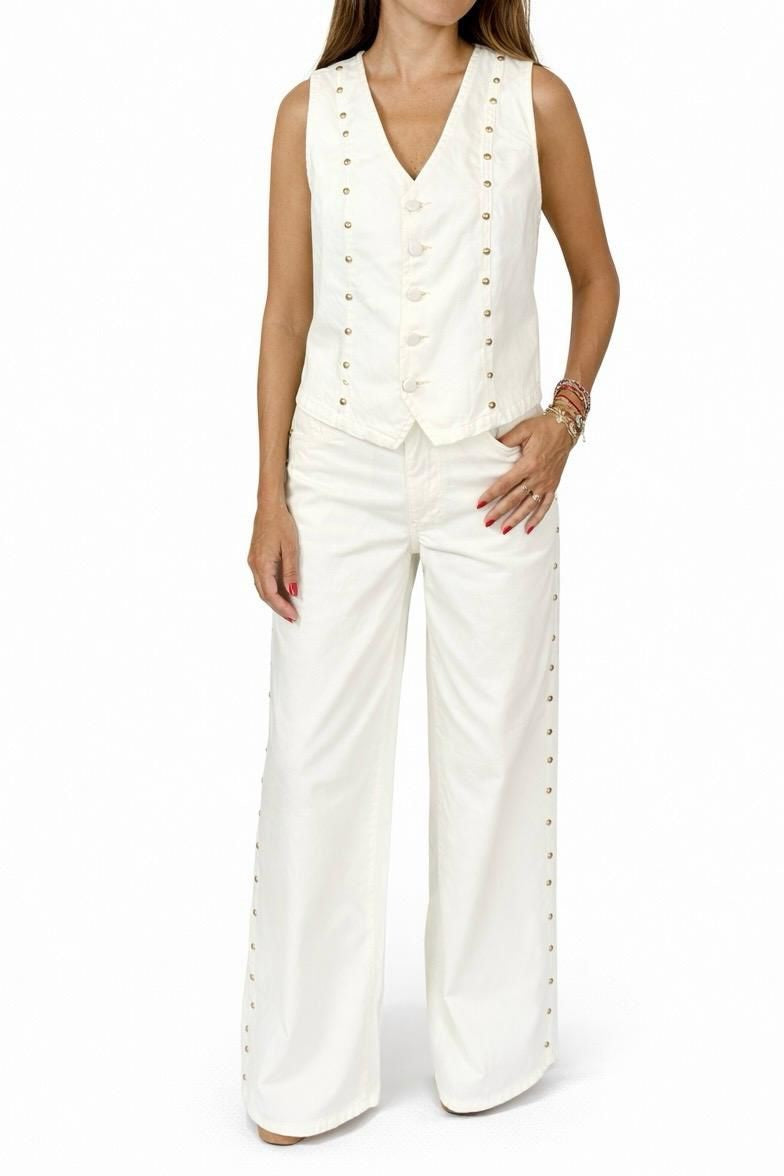 Calça Jeans Branca Tachinhas