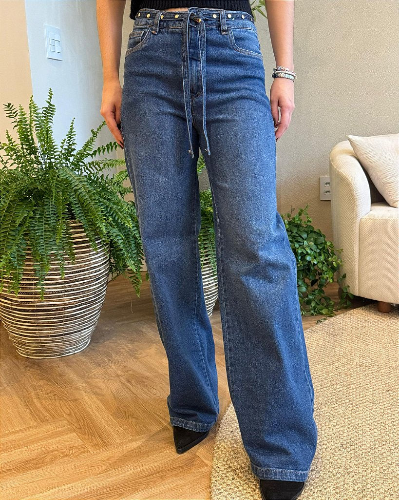 Calça Jeans Faixa Rebitada