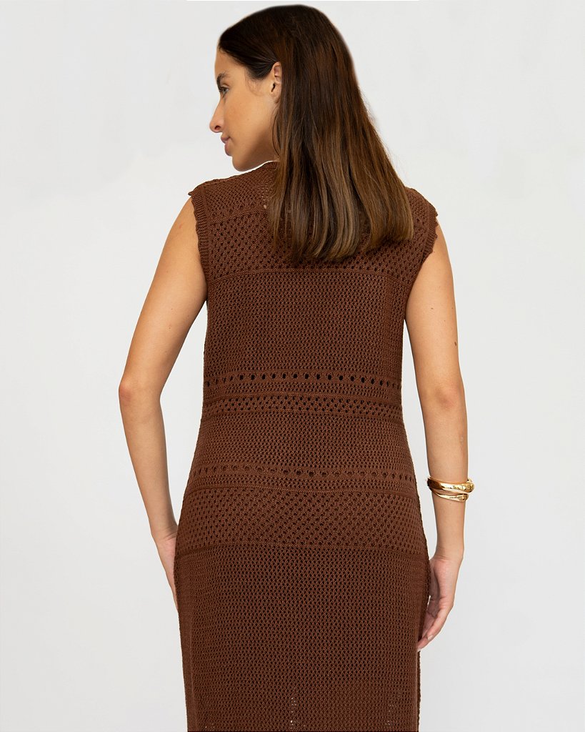 Vestido Tricot Franja Marrom