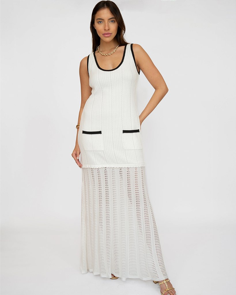 Vestido Tricot Gabrielle Preto & Off White
