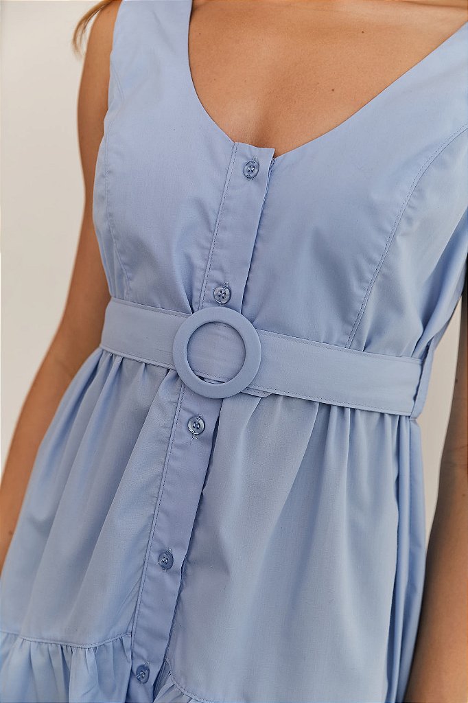 Vestido Tricoline Buon Giorno Azul Claro