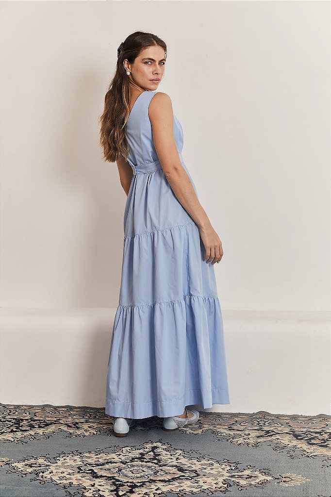 Vestido Tricoline Buon Giorno Azul Claro