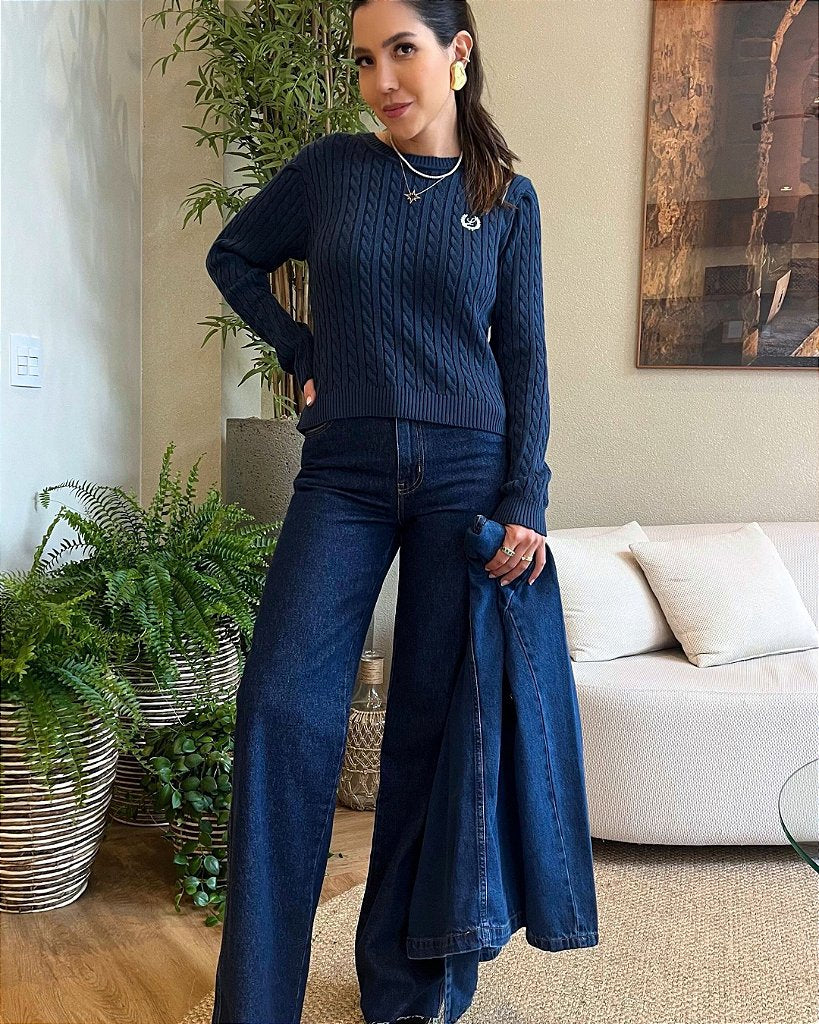 Blusa Tricot Trança Lauren Azul