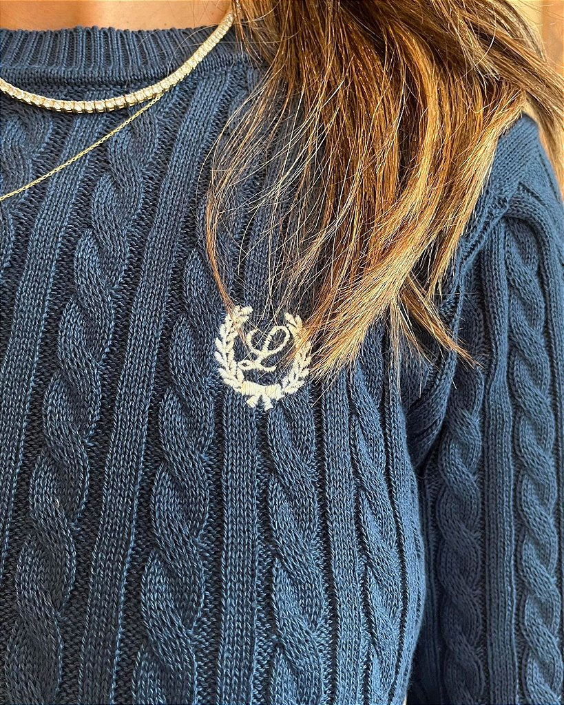 Blusa Tricot Trança Lauren Azul